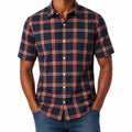 Camicia da uomo M a maniche corte in tessuto blu navy a quadri - stile casual