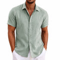Camicia da uomo M verde salvia a maniche corte in tessuto leggero stile casual