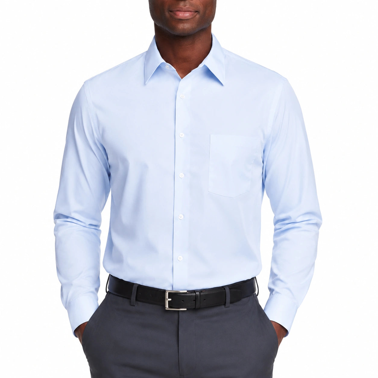 Camicia uomo M azzurro chiaro in tessuto liscio formale a maniche lunghe