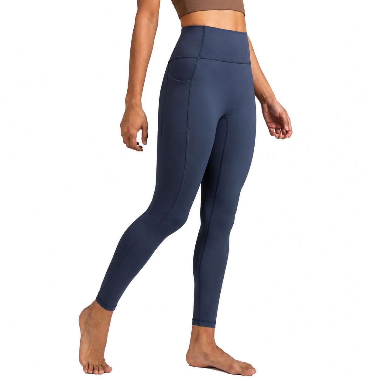 Leggings sportivi da donna taglia S blu navy a vita alta con tasca laterale
