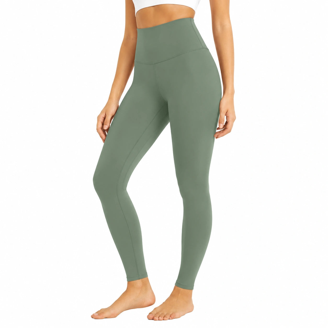 Leggings donna M verde salvia a vita alta elasticizzati per yoga e fitness