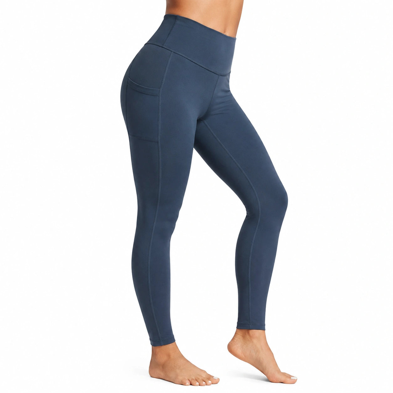 Leggings sportivi donna taglia M blu navy elasticizzati a vita alta con tasca laterale
