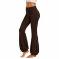 Pantaloni donna taglia S in tessuto elasticizzato marrone scuro - vita alta con coulisse