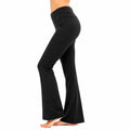 Pantaloni donna taglia S in tessuto elasticizzato nero a vita alta svasati per tempo libero