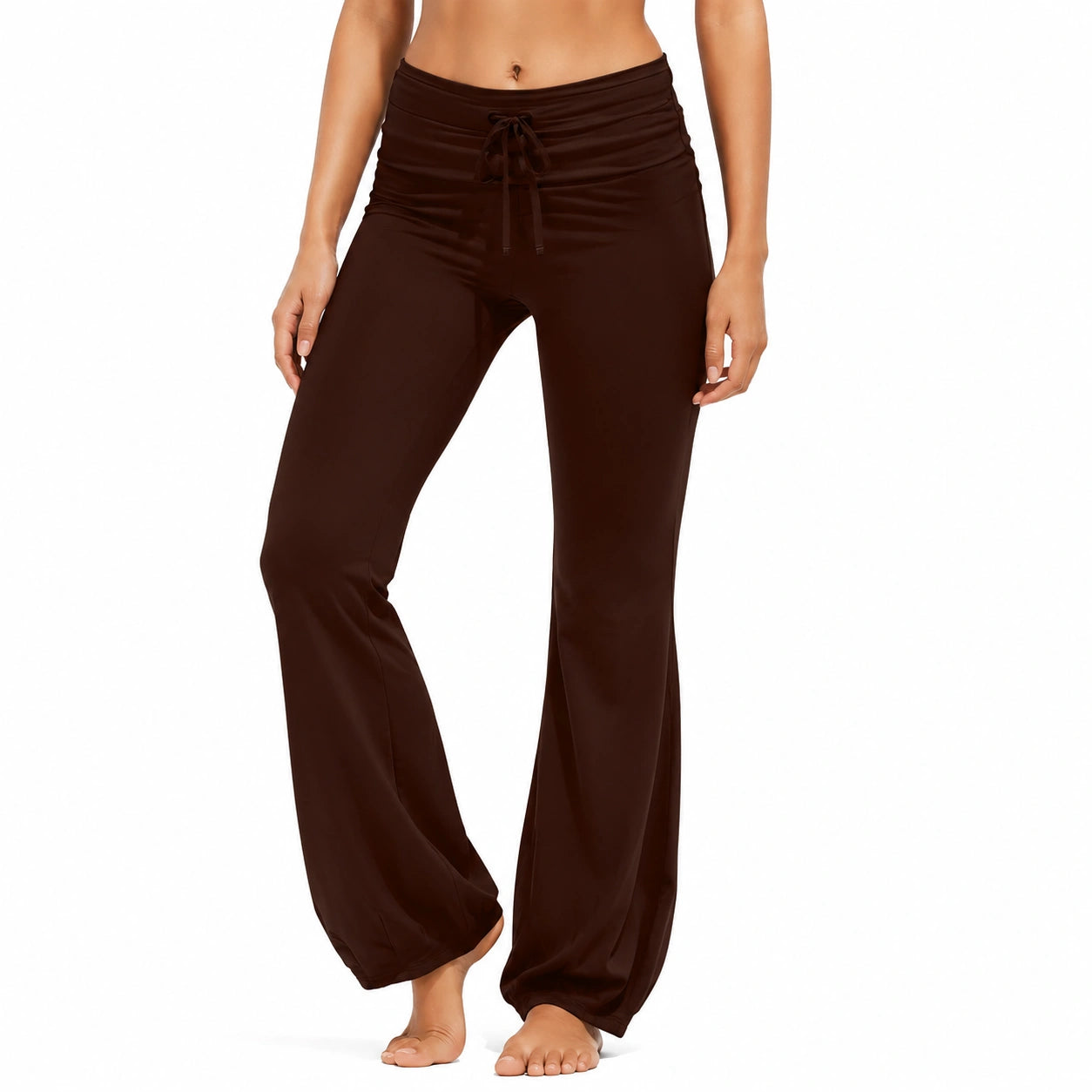 Pantaloni donna taglia M in tessuto marrone a gamba ampia con coulisse