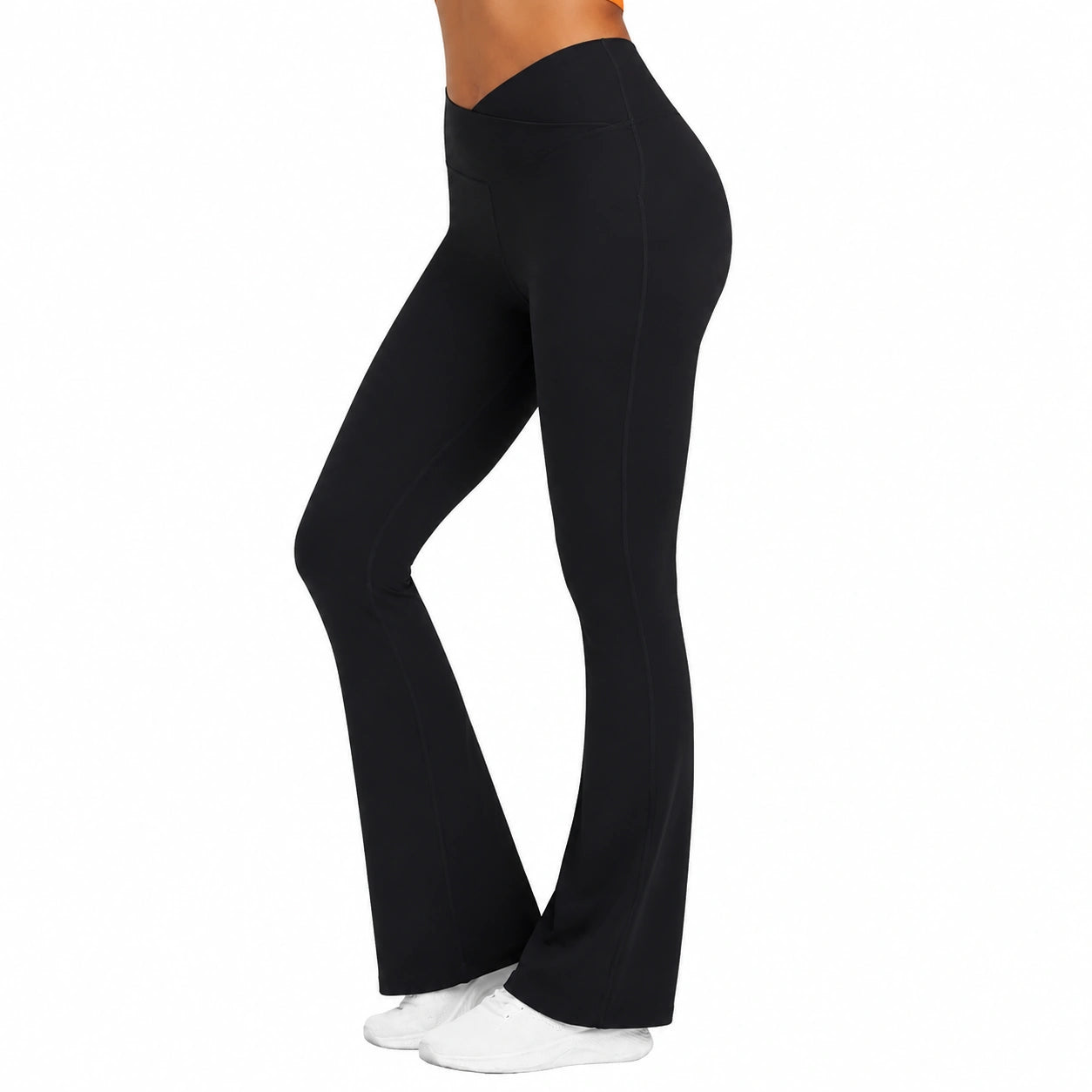 Leggings donna S in tessuto elasticizzato nero a vita alta con gamba svasata