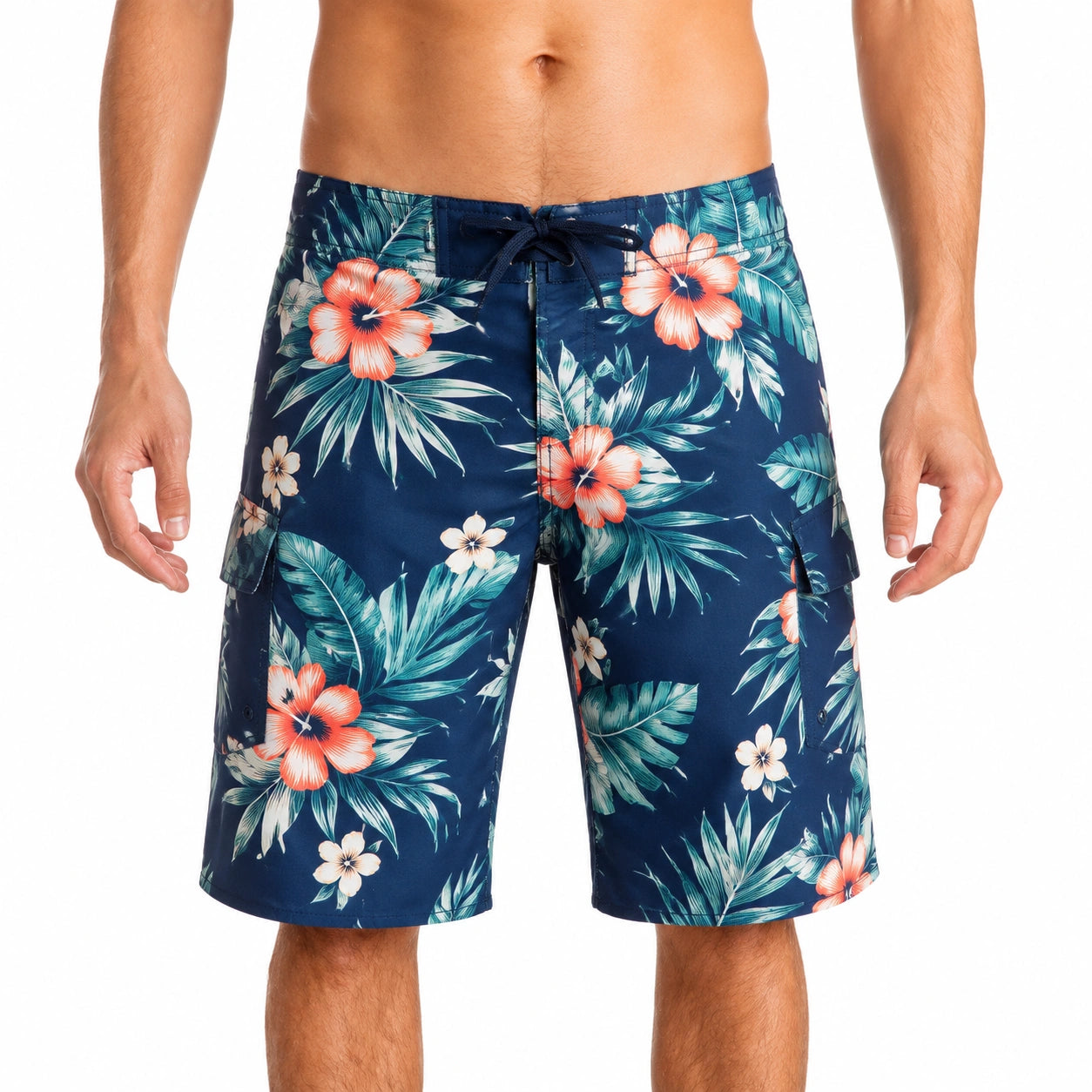 Costume da bagno uomo L in tessuto sintetico blu navy floreale stile surf