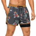 Pantaloncini da bagno uomo M in tessuto sintetico grigio con stampa floreale e fodera interna