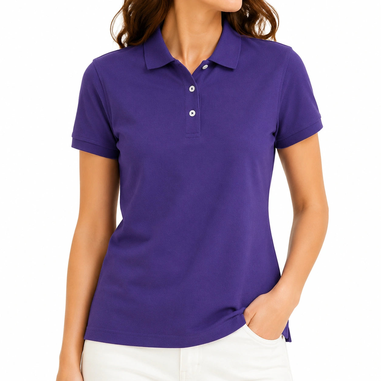 Polo da donna taglia S in tessuto viola a maniche corte stile casual