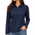 Polo da donna taglia M in tessuto blu navy a maniche lunghe stile casual
