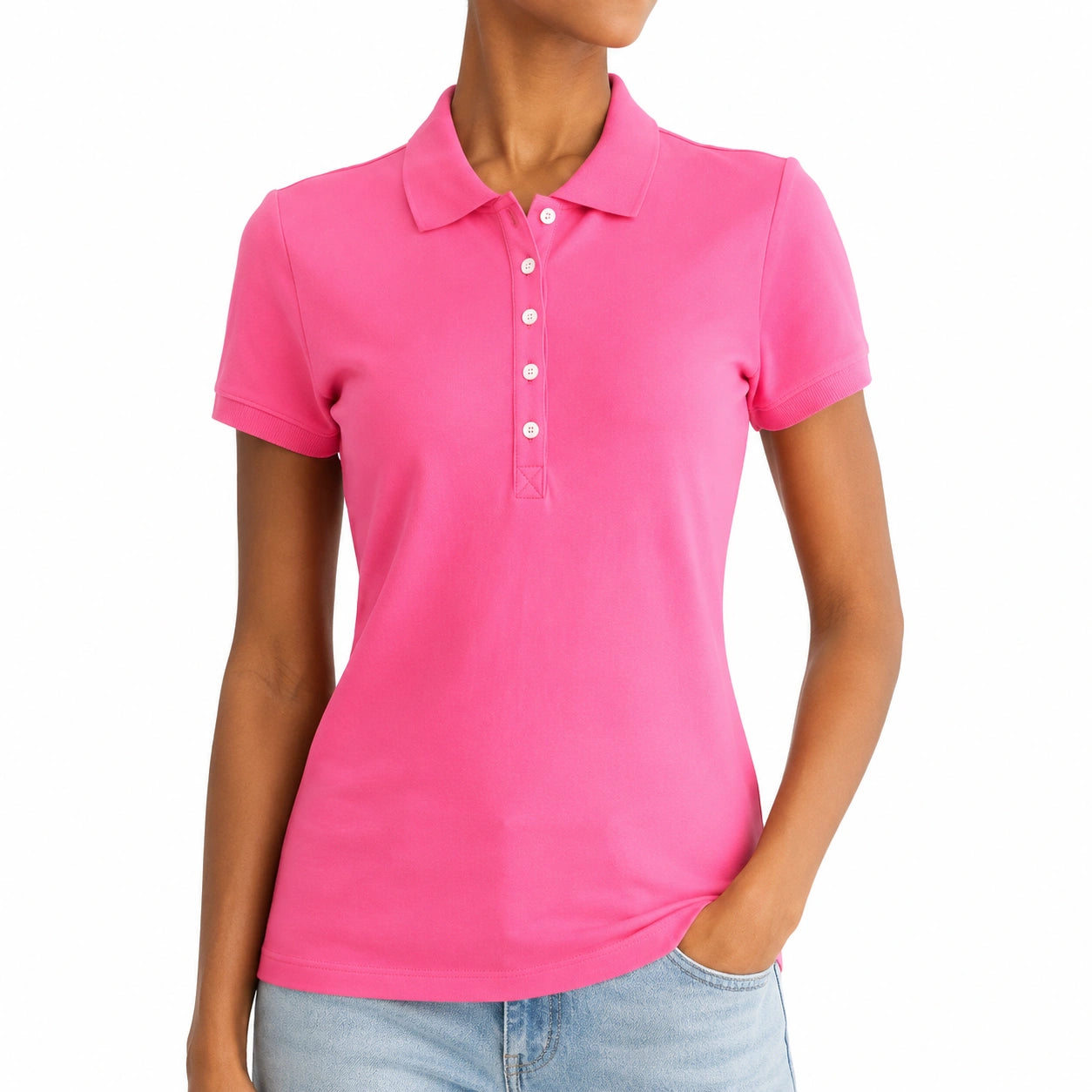 Polo donna taglia S in tessuto rosa a maniche corte stile casual
