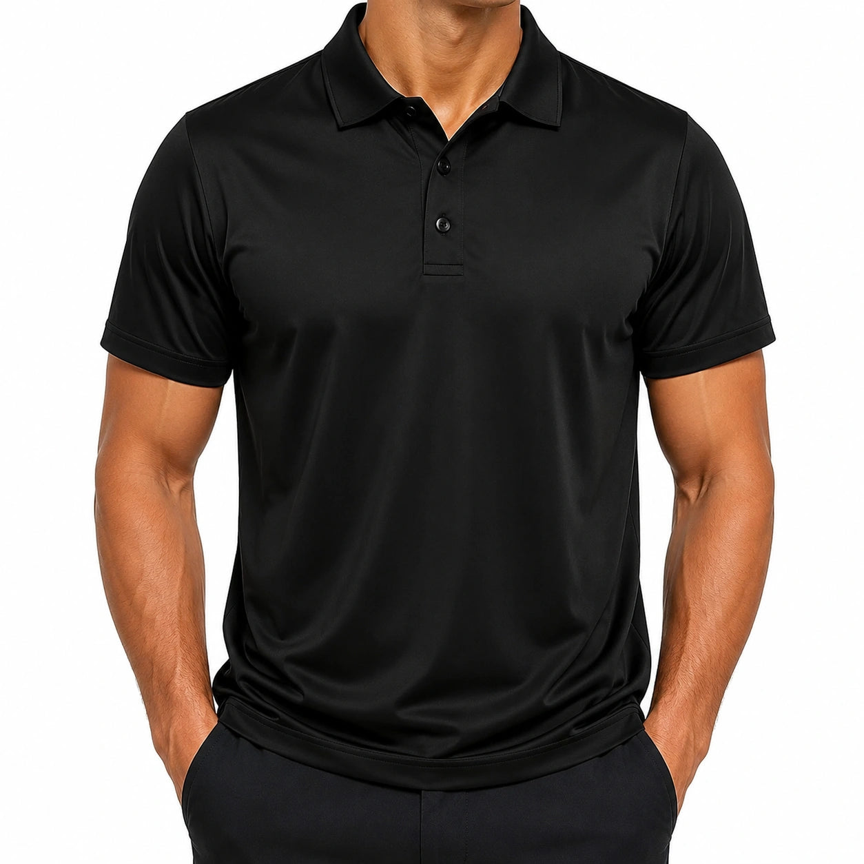 Polo uomo taglia L in tessuto sintetico nero a manica corta stile casual