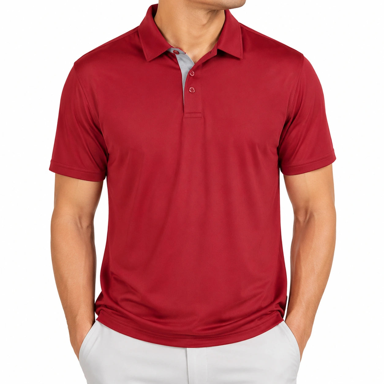 Polo uomo taglia L in tessuto tecnico rosso a maniche corte stile casual
