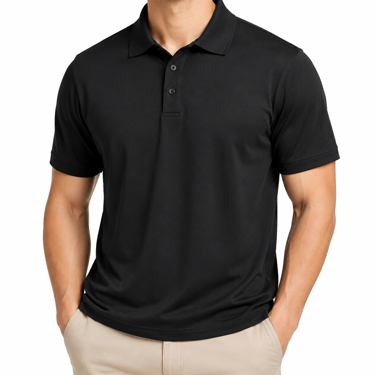 Polo uomo taglia L in tessuto tecnico nero a manica corta stile casual