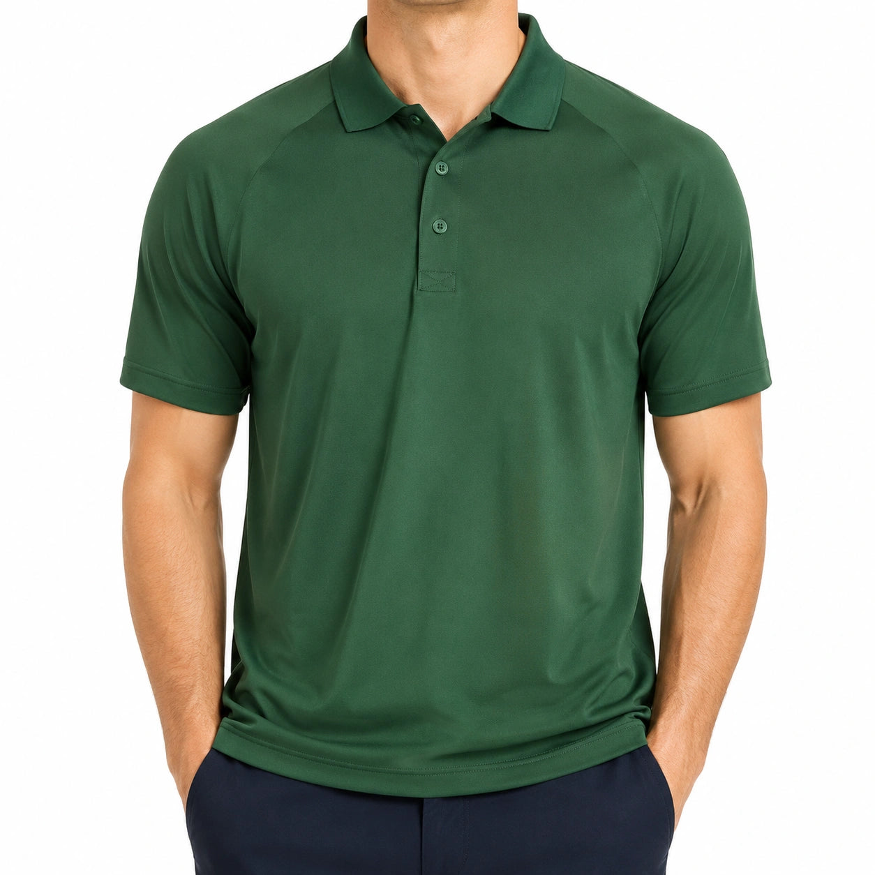 Polo uomo taglia M verde scuro in tessuto sintetico a maniche corte stile sportivo