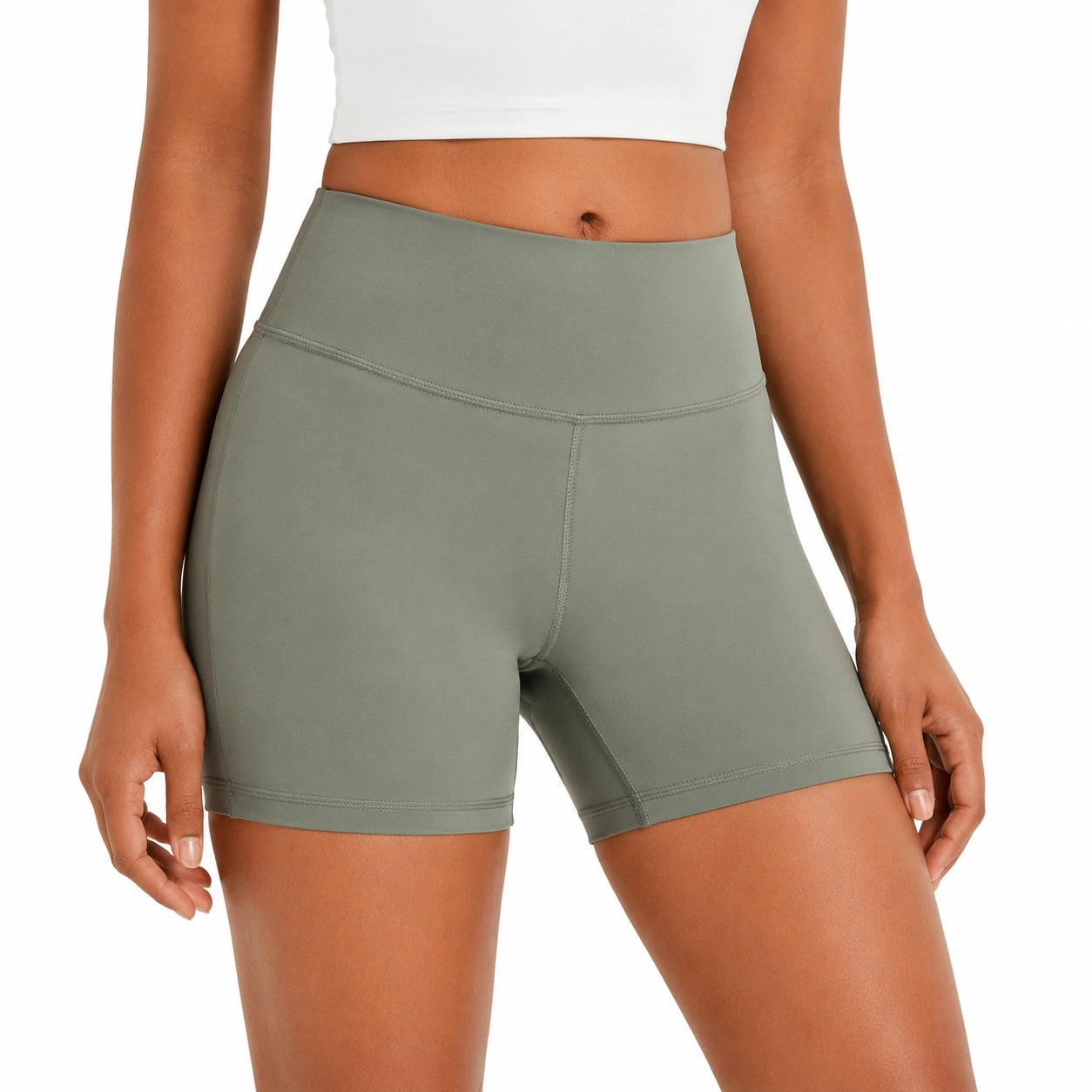 Shorts ciclista donna taglia M in tessuto elasticizzato verde salvia - vita alta aderente