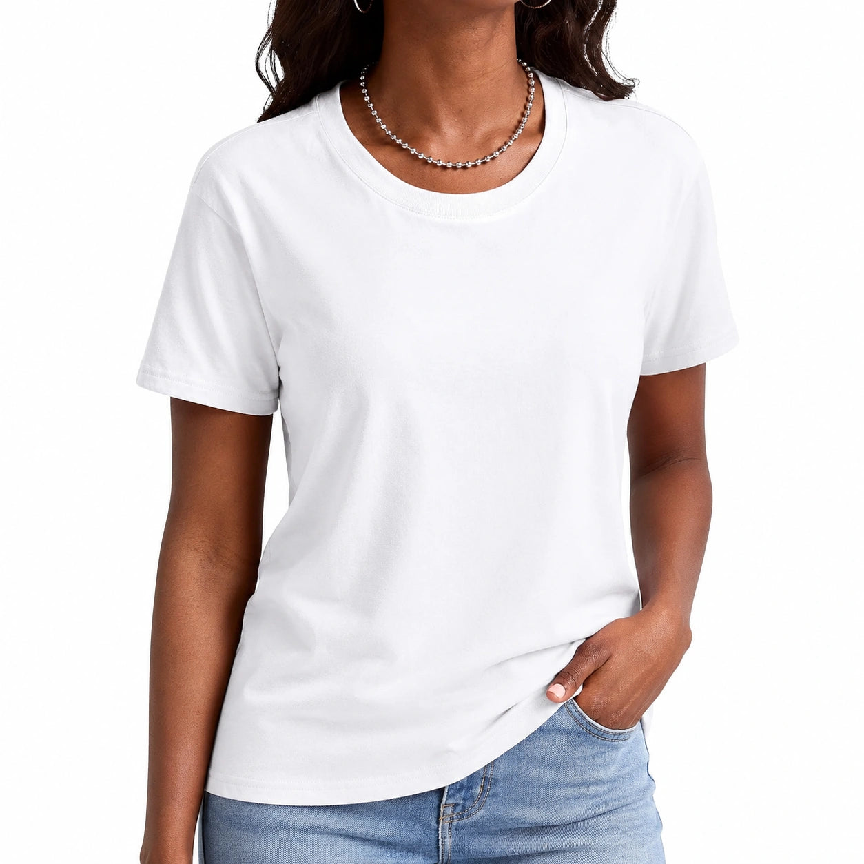 T-shirt donna taglia S bianca in tessuto a maniche corte girocollo casual