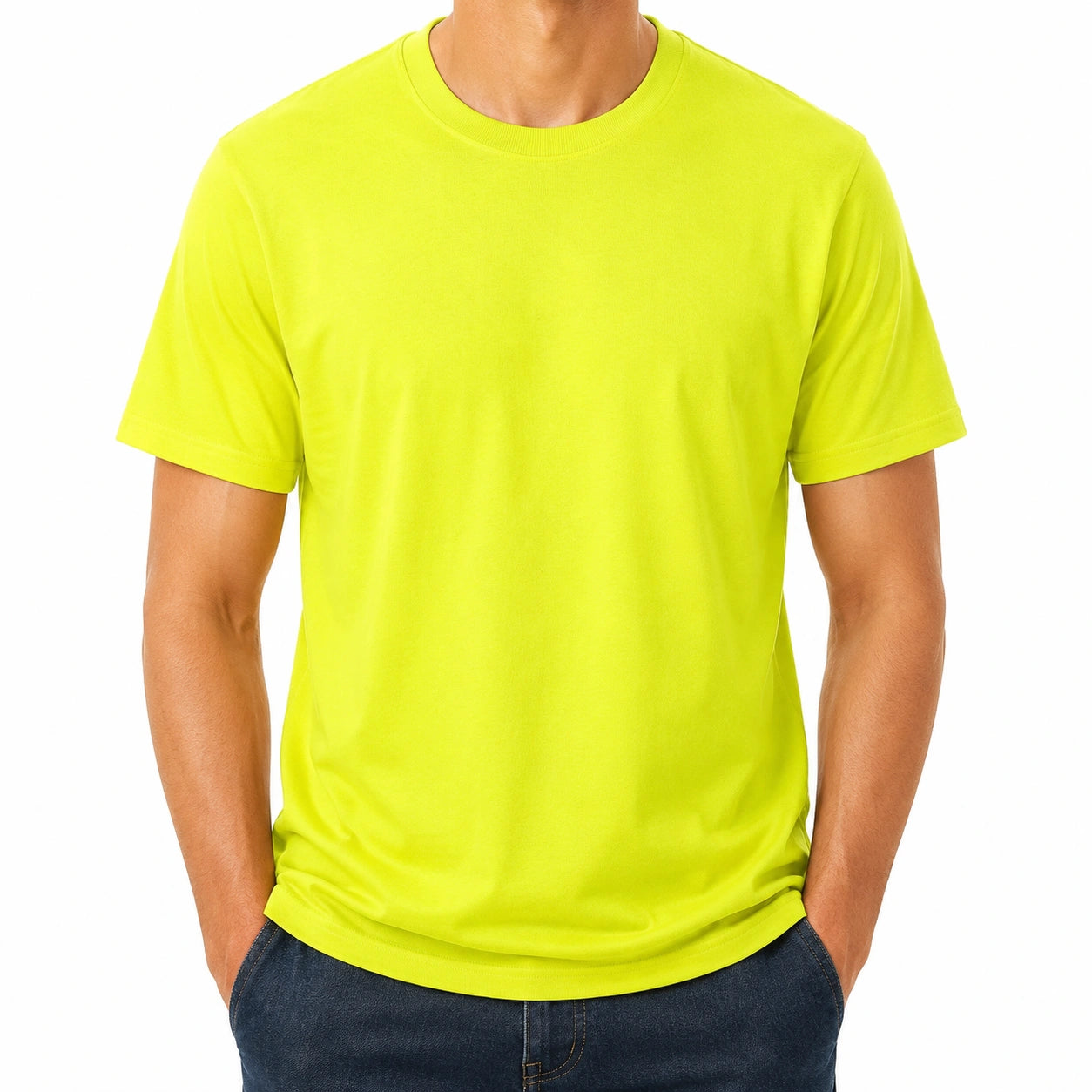 T-shirt uomo taglia M in tessuto a maglia giallo fluo a manica corta girocollo