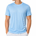T-shirt sportiva uomo L in tessuto sintetico azzurro a manica corta con stampa laterale