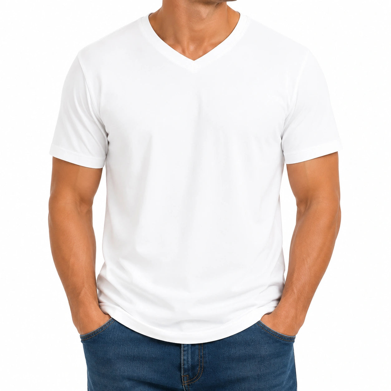 T-shirt da uomo taglia M bianca a maniche corte con scollo a V per uso quotidiano